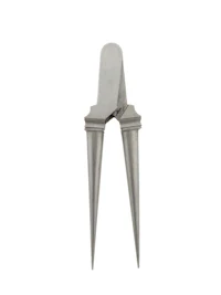 a pair of silver tweezers on a white background