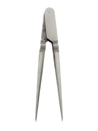 a pair of silver pliers on a white background